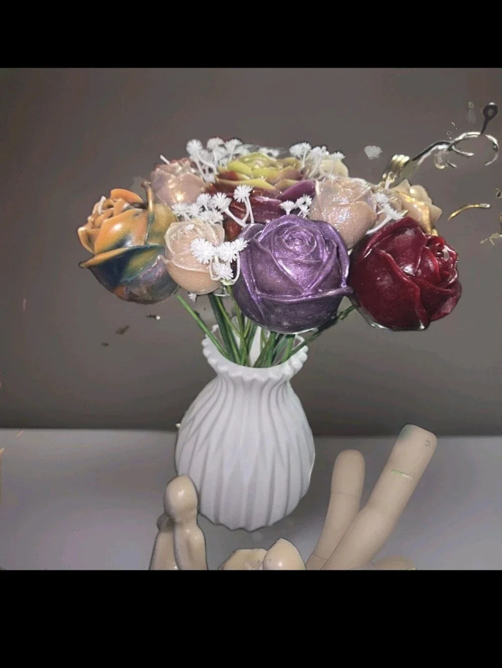 Stunning Realistic 16 Wax Rose Candles + Bonus Butterfly Bouquet Awesome Gift